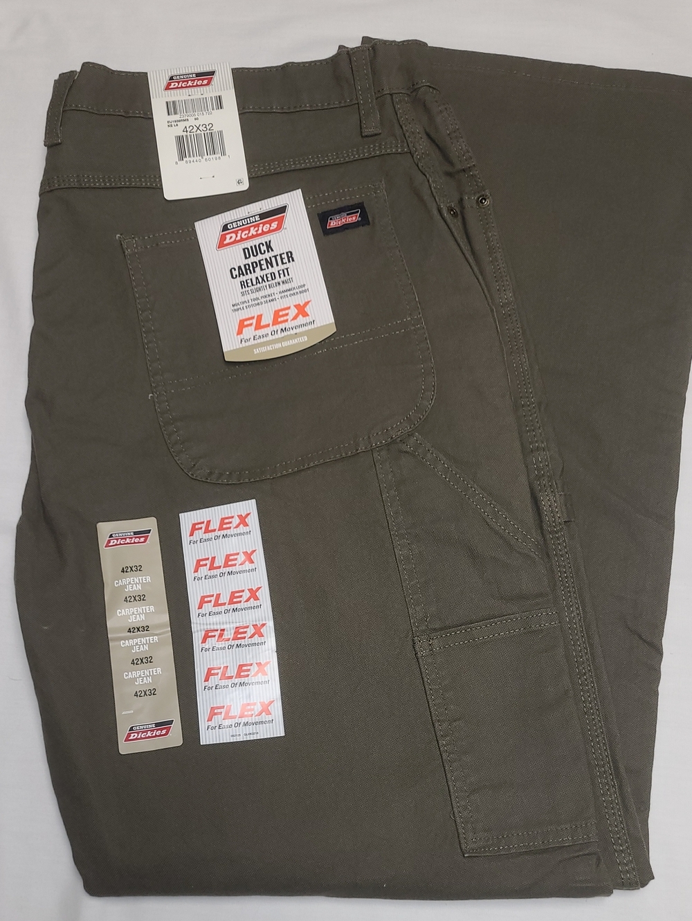 Dickies Flex Olive Men's Duck Carpenter Relaxed Fit Pants utility grunge 42x32